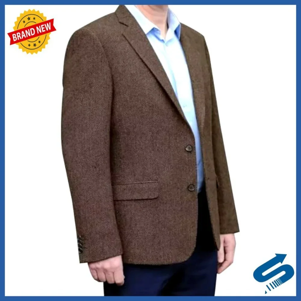 Herringbone Tweed Blazer Lightweight Sport Coat Business Casual Jacket XXL
